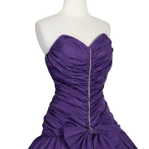 Vintage 80s Purple Taffeta Ruched Strapless Full Skirt Prom Gown Party Dress S - Picture 7 of 10
